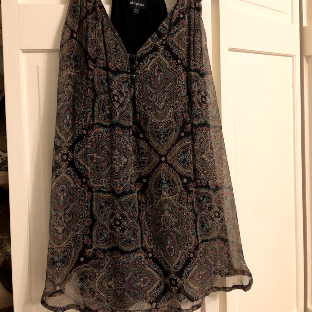 Ella Moss flowy tank. Black velvet straps. Paisley print. Size S